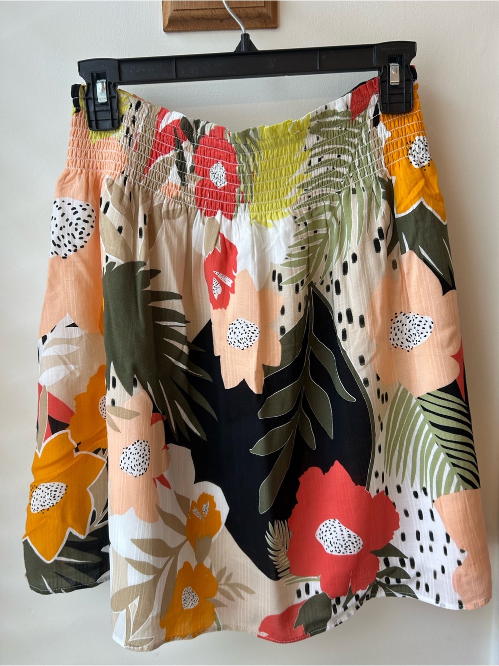 Floral Smocked-Waist Women’s Skirt in Coral, Peach & Olive